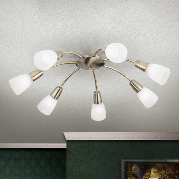 Orion Plafonnier Tullo, à sept lampes, laiton ancien Orion