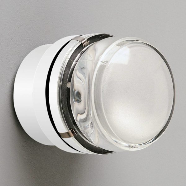 Oluce Fresnel – Applique murale avec lentille en verre IP44, blanc Oluce