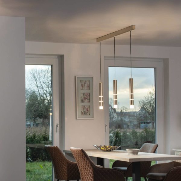 PURE Vega suspension LED, trois cylindres, laiton Pure