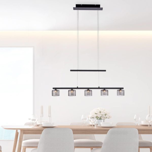 Paul Neuhaus Suspension LED Hydra, à cinq lampes, noire PAUL NEUHAUS