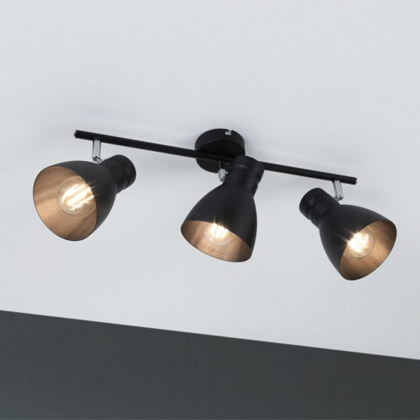Paulmann Davy plafonnier noir à 3 lampes Paulmann