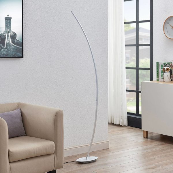 Lindby Lampadaire arqué LED Nalevi, argenté brossé LINDBY