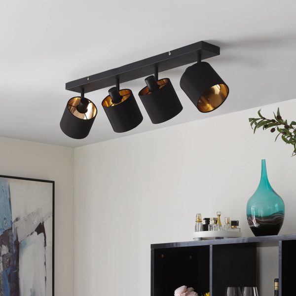 Lindby Plafonnier Vasilia en tissu en noir-or, 4 lampes LINDBY