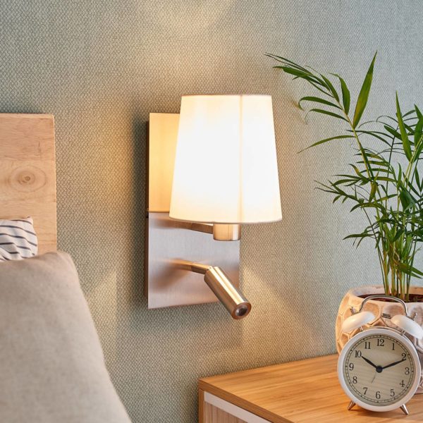 Lindby Applique Aiden à liseuse LED, blanche, nickel LINDBY