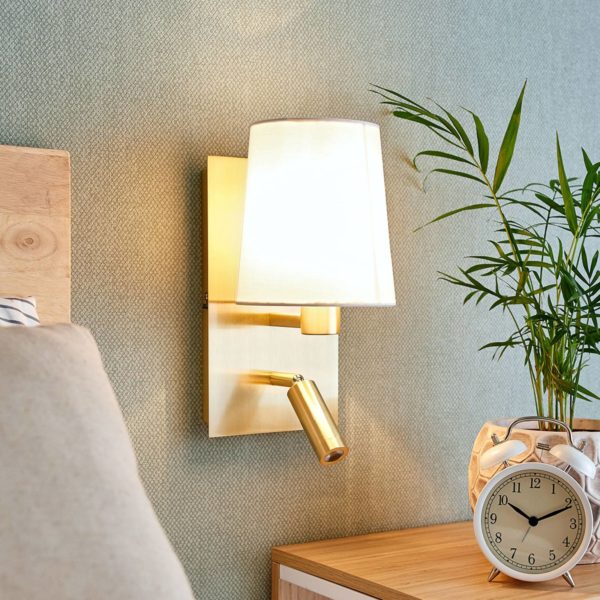 Lindby Applique Aiden à liseuse LED, blanche, laiton LINDBY