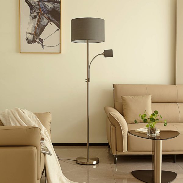Lindby Jaileen lampadaire en tissu, liseuse, gris LINDBY
