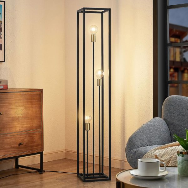Lindby Tiliane lampadaire cage, noir, à 3 lampes LINDBY