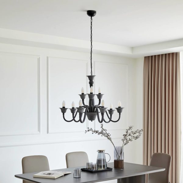 Lindby Flaka lustre, anthracite, à neuf lampes LINDBY