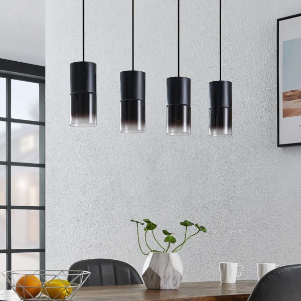 Lindby Berral suspension, gris fumée, à 4 lampes LINDBY