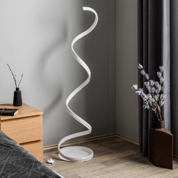 Lindby Salloa lampadaire spirale, dim, CCT, blanc LINDBY