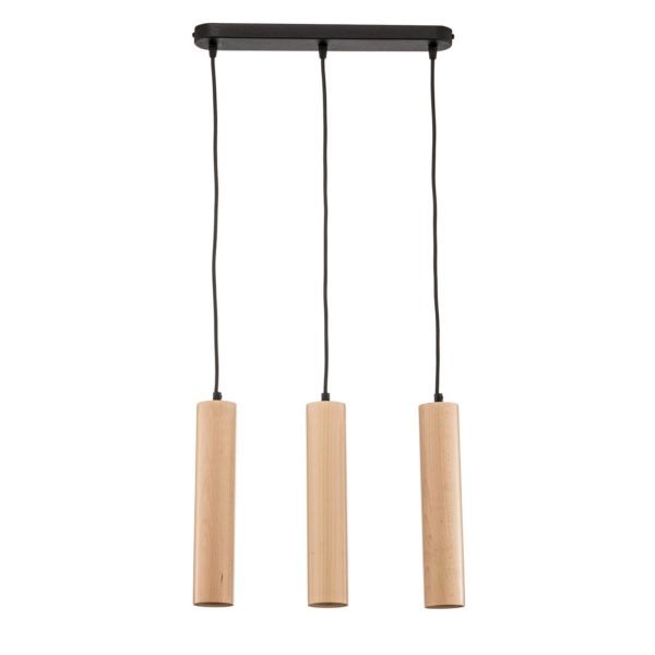 Euluna Suspension Tube en bois, à trois lampes Euluna