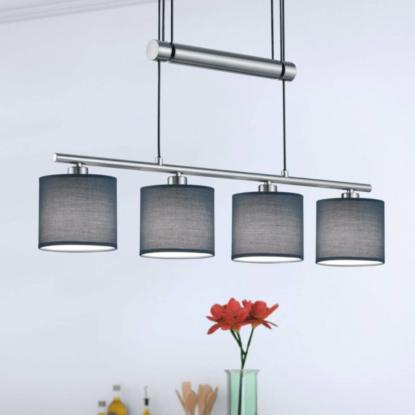 Trio Lighting Abat-jour en tissu gris – Suspension Garda à 4 lampes. Trio Lighting