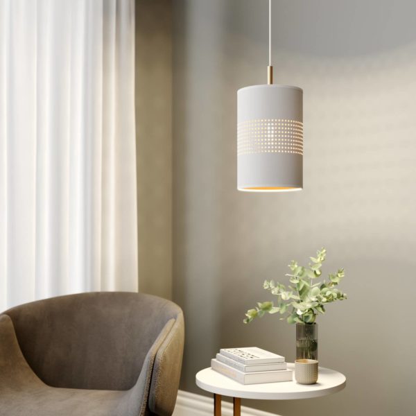 TK Lighting Suspension Bogart à une lampe, blanche/dorée TK Lighting