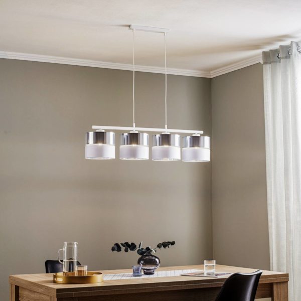 TK Lighting Suspension Hilton, blanc/argenté à quatre lampes TK Lighting