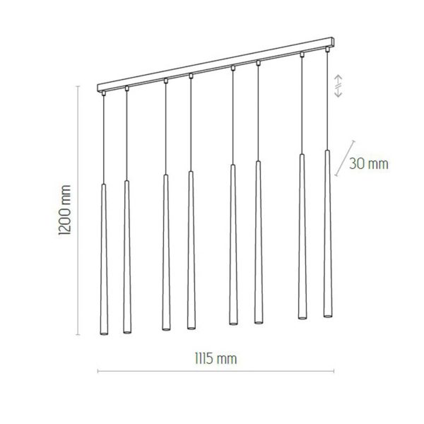 Euluna Suspension Piano, allongée, 8 lampes noire/dorée Euluna