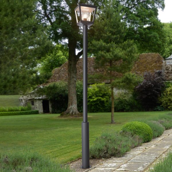 Lucande Lampadaire d’extérieur Dunia abat-jour transparent LUCANDE