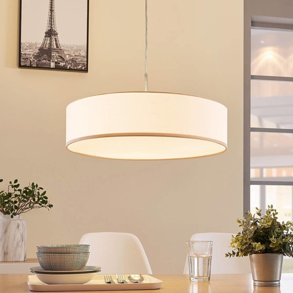 Suspension Lindby Sebatin, Ø 50 cm, crème, tissu, E27 LINDBY