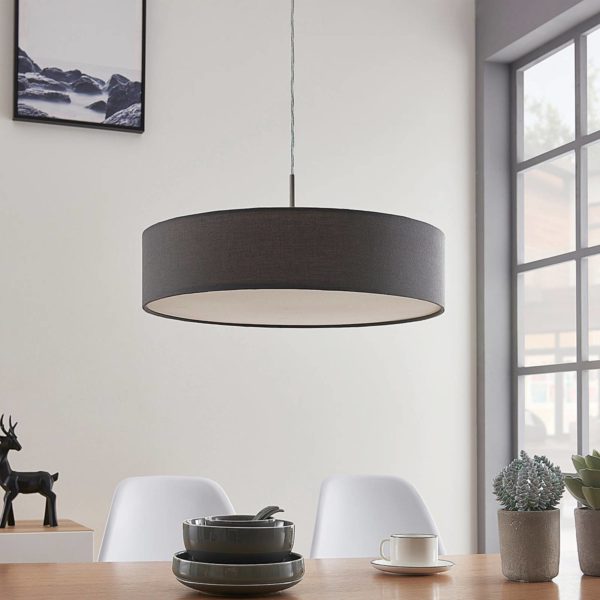 Suspension Lindby Sebatin, Ø 50 cm, gris, tissu, E27 LINDBY