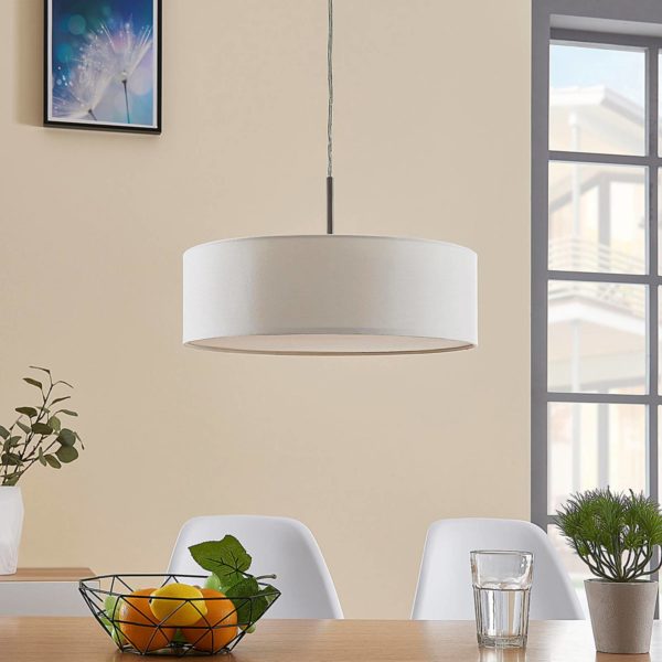 Suspension Lindby Sebatin, Ø 40 cm, crème, tissu, E27 LINDBY