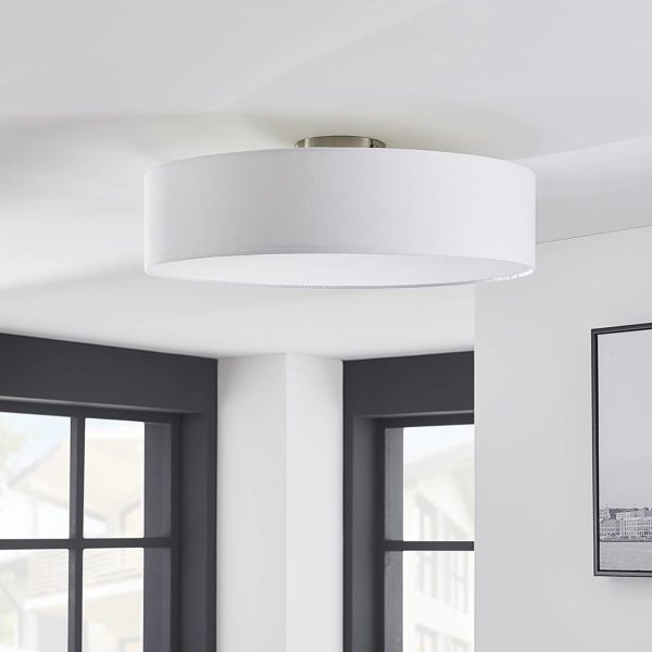 Lindby plafonnier Sebatin, Ø 50 cm, blanc, tissu, E27 LINDBY