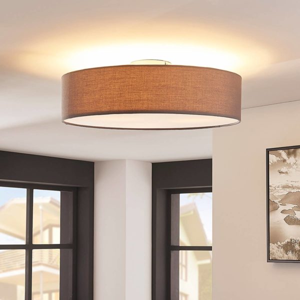 Lindby plafonnier Sebatin, Ø 50 cm, gris, tissu, E27 LINDBY
