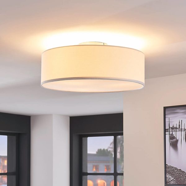 Lindby plafonnier Sebatin, Ø 40 cm, crème, tissu, E27 LINDBY