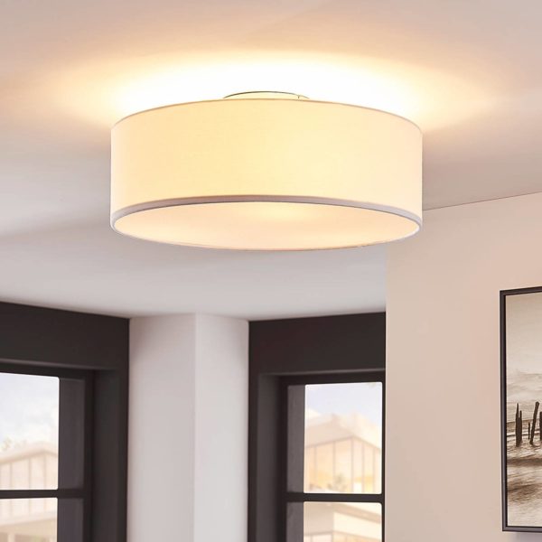Lindby plafonnier Sebatin, Ø 40 cm, blanc, tissu, E27 LINDBY