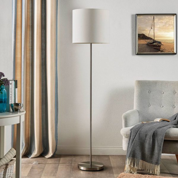 Lindby Lampadaire Parsa avec abat-jour en textile blanc LINDBY