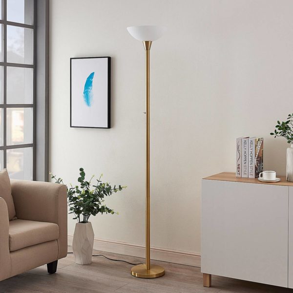 Lindby Lampadaire indirect Ignacia coque en verre, laiton LINDBY