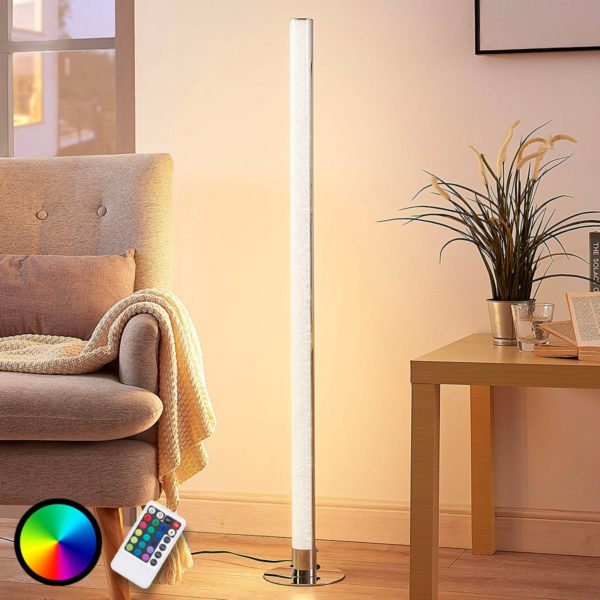 Lindby lampe sur pied LED Hadis, RVB, télécommande, blanc, 120 cm LINDBY