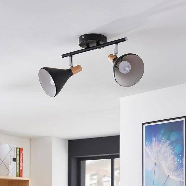 Lindby Plafonnier Arina en noir à 2 lampes LINDBY