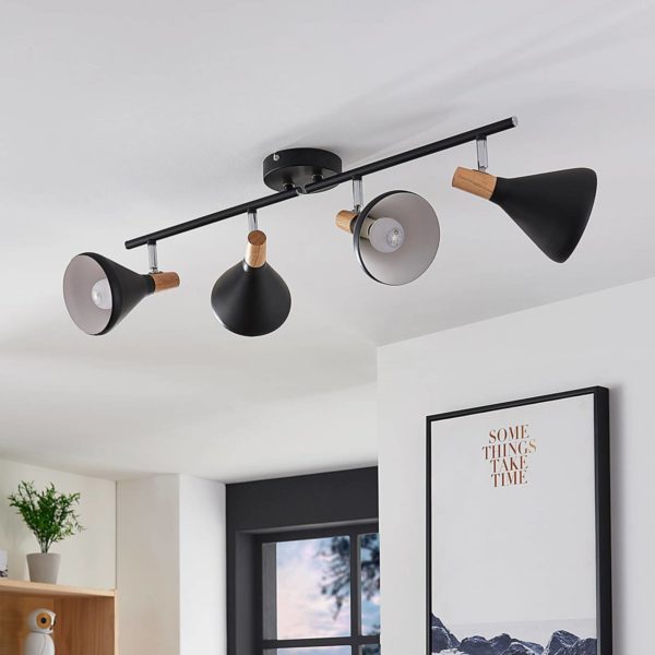 Lindby Plafonnier Arina en noir à 4 lampes LINDBY