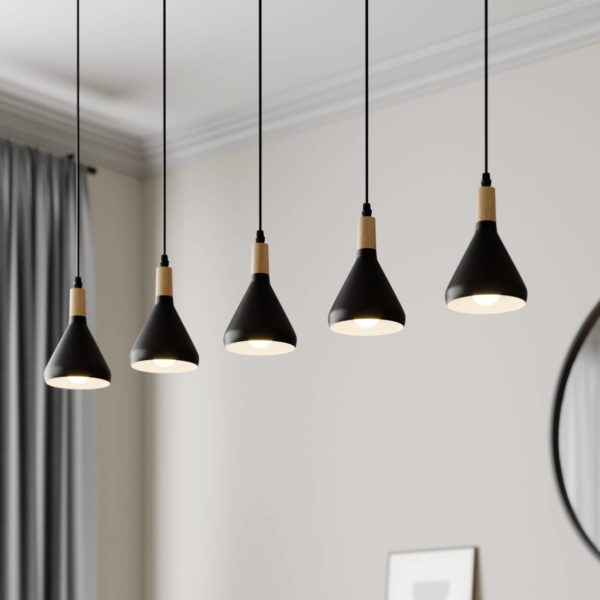 Lindby Suspension Arina en noir, à 5 lampes LINDBY