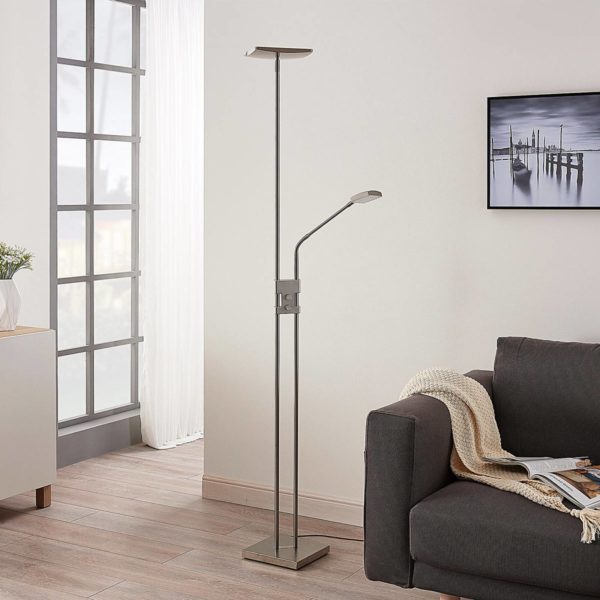Lindby Lampadaire indirect LED Jonne, liseuse, angulaire LINDBY