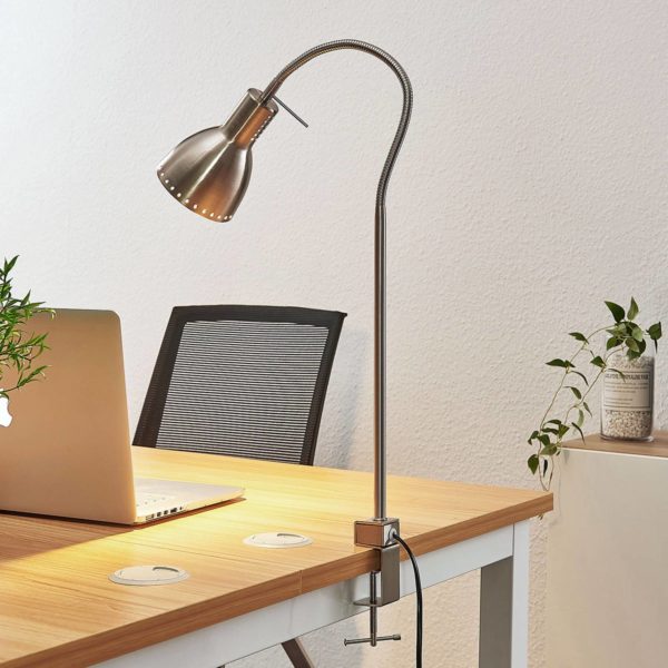 Lindby Lampe à pince Triska bras flexible, nickel satiné LINDBY
