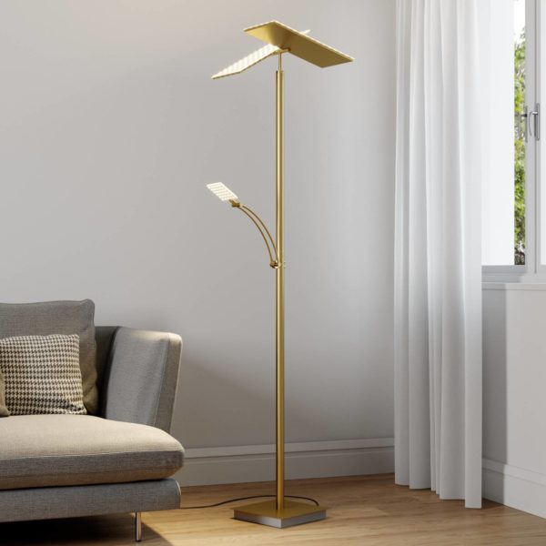 Lucande lampadaire indirect LED Parthena, laiton LUCANDE