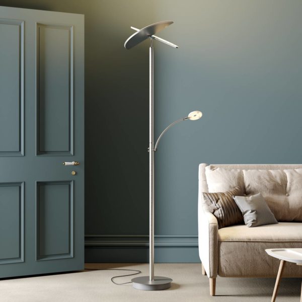 Lucande lampadaire indirect LED Anniki, nickel LUCANDE