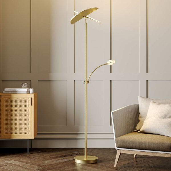 Lucande lampadaire indirect LED Anniki, laiton LUCANDE