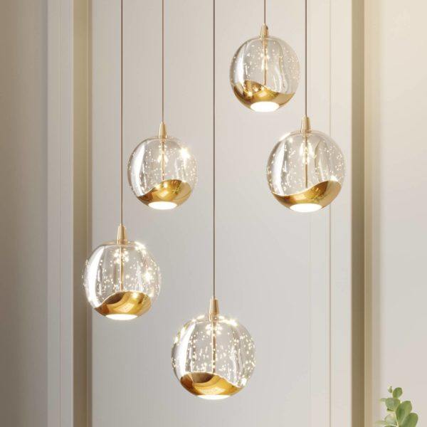 Lucande Suspension LED Hayley, 5 lampes, rond, doré LUCANDE