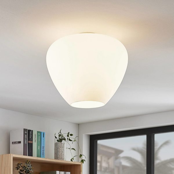 Lindby Plafonnier Bibiane en verre, blanc opale LINDBY