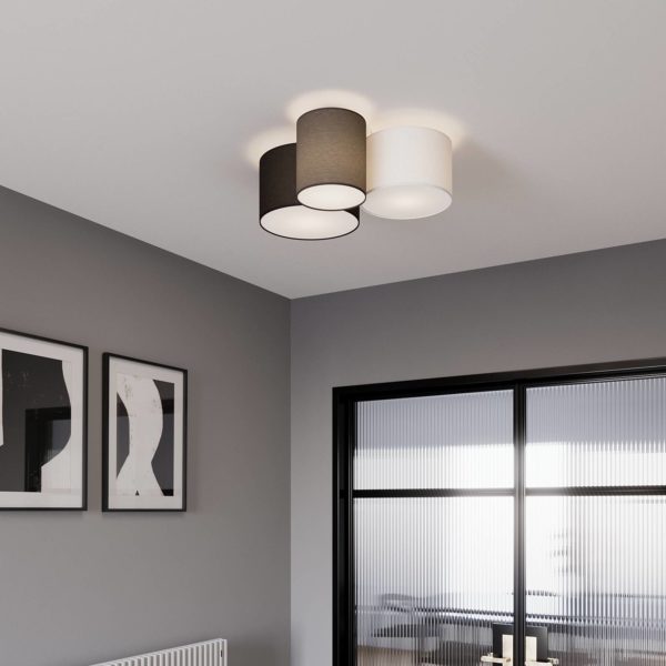 Lindby Laurenz plafonnier, 3 lampes, gris, brun LINDBY