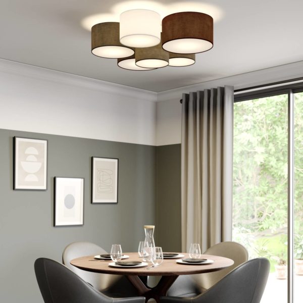 Lindby Laurenz plafonnier, 6 lampes, gris, marron LINDBY