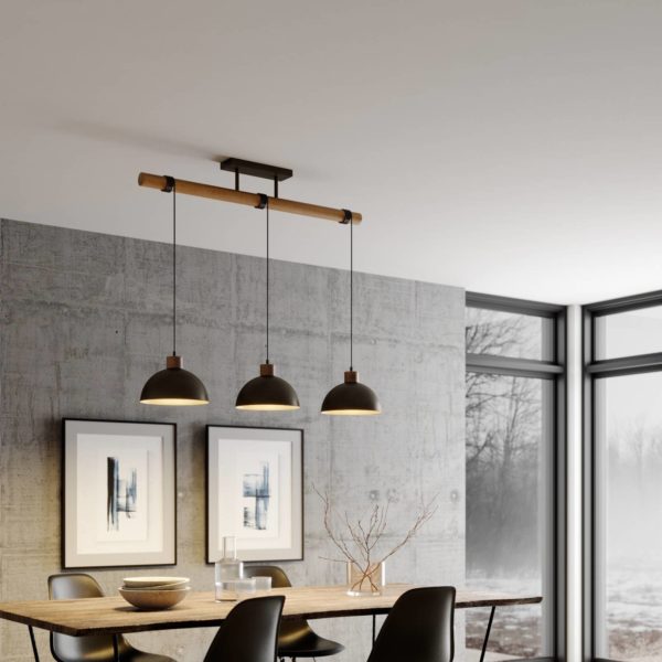 Lindby suspension Holgar, 3 lampes, bois, métal, vert, E27 LINDBY
