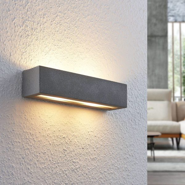 Applique murale Lindby Nellie, gris, béton, largeur 35,3 cm LINDBY