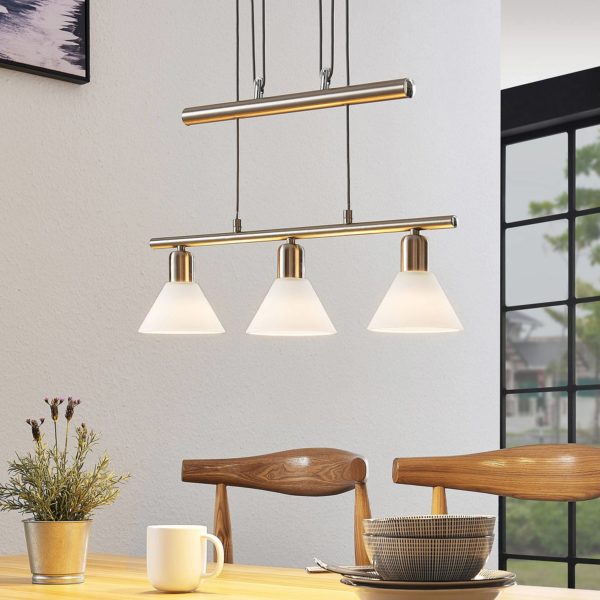 Lindby Suspension Delira 3 lampes hauteur réglable nickel LINDBY