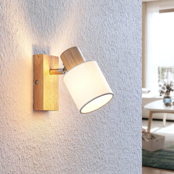 Lindby Spot Wanessa, à 1 lampe, bois, blanc, E14, hauteur 14 cm LINDBY