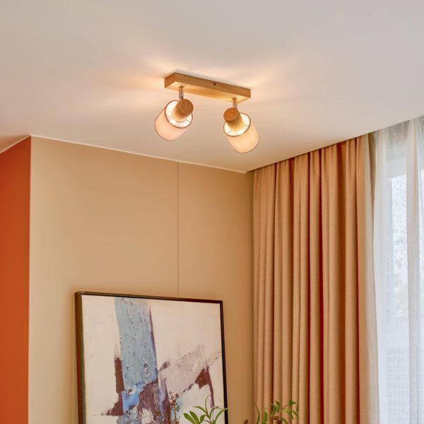 Lindby spot pour plafond Wanessa, 2 lampes, bois, blanc, E14 LINDBY