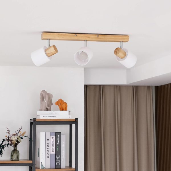 Lindby spot pour plafond Wanessa, 3 lampes, bois, blanc, E14 LINDBY