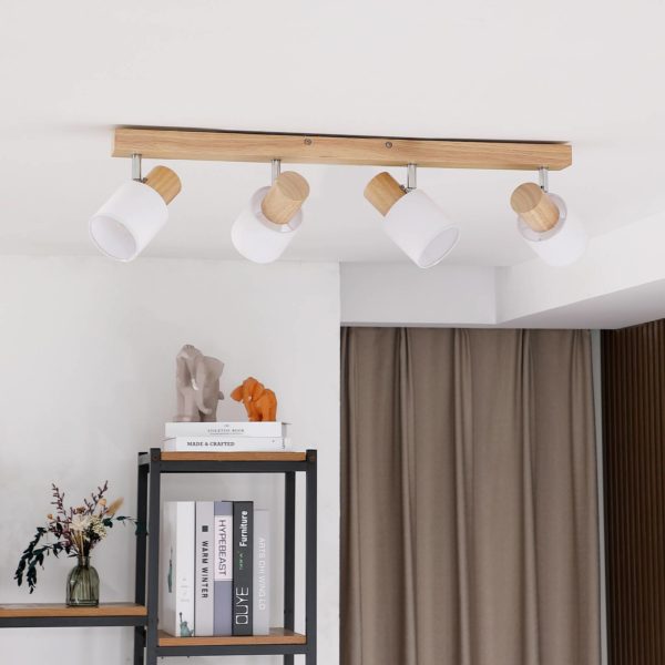Lindby spot pour plafond Wanessa, 4 lampes, bois, blanc, E14 LINDBY