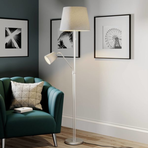 Lindby Nantwin lampadaire, abat-jour tissu, gris LINDBY